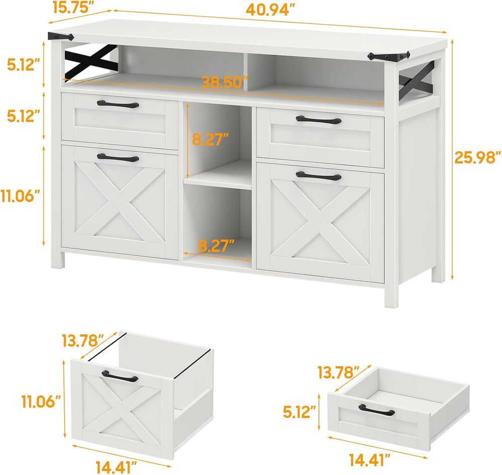 Halitaa File Cabinet with Open Storage Shelf for Home Office, White | Farmhou...