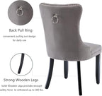 Grey Velvet Dining Chairs Set of 4, Upholstered Dining Room Chairs with Back Ring Pull Trim and Solid Wood Legs,Tufted Wingback Kitchen Chairs for Dining Room,Living Room,Kitchen(Grey)