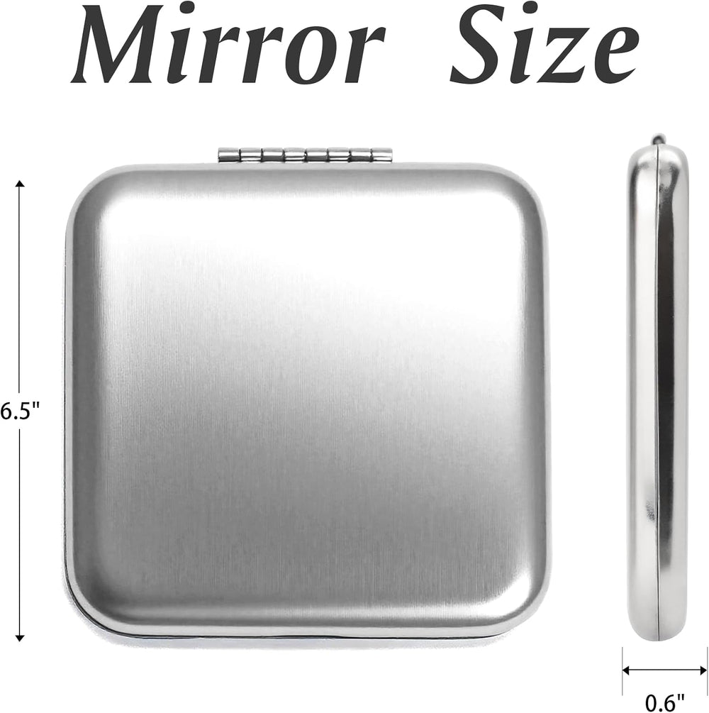 Compact Mirror for Purse, Metal Square Shell, Double-Sided 1X/2X Magnifying, ...