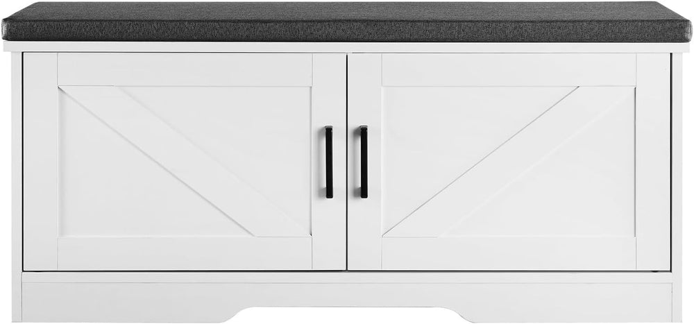VEVOR Shoe Storage Bench with Padded Cushion & 2 Barn Doors, Entryway Ben...