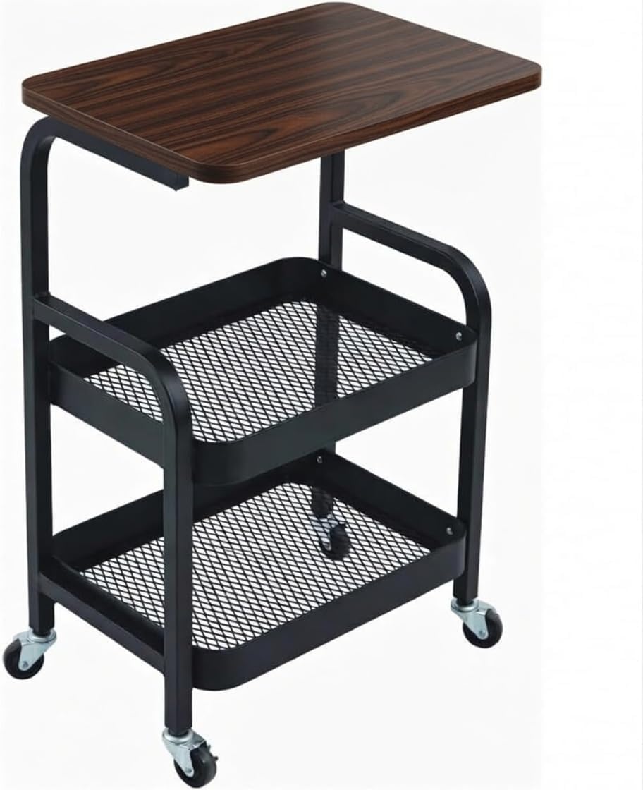 3 Tier Rolling Cart Metal Storage Utility Cart on Wheels, Coffee Cart Bedside Snack Trolley for Kitchen, Bathroom, Office & Living Room Organizer