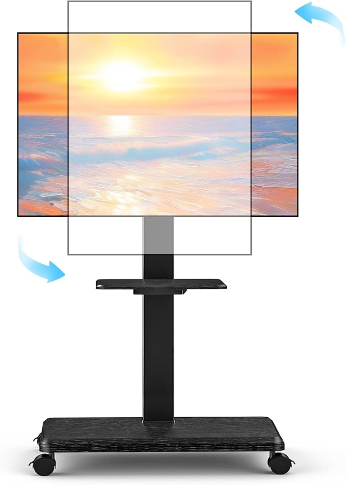 Mobile TV Stand with Wheels, Swivel Rolling TV Stand for 32-75 Inch TVs with Shelf, Landscape to Portrait, Height Adjustable Portable TV Cart with Tilt, VESA 600x400mm, 110lbs Capacity