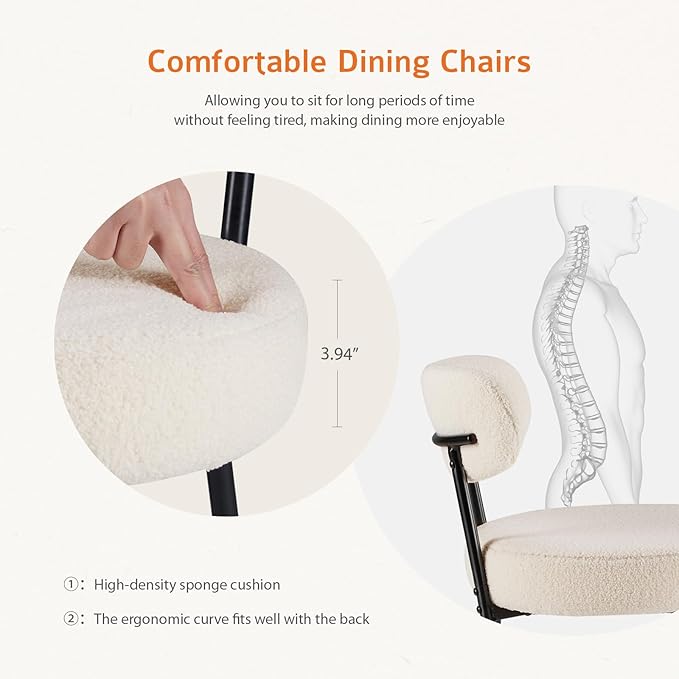 Sweetcrispy Dining Chairs Set of 6, Boucle Upholstered Modern Mid Century Round Kitchen Chairs with Curved Backrest & Metal Legs for Vanity, Living Room - Classic Beige