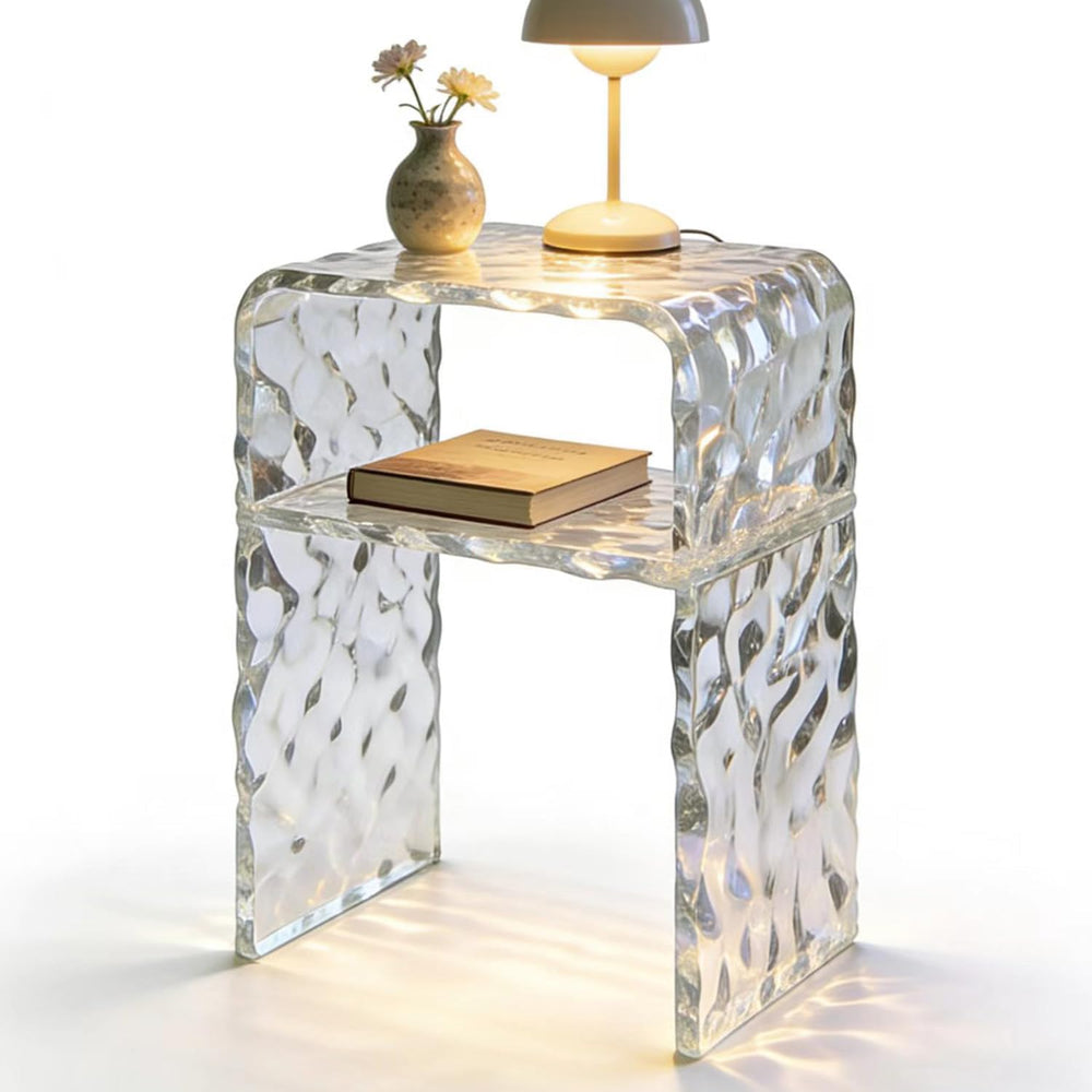 Acrylic 2-Tier End Table – 23.6”H Modern Nightstand with Shelf, Sturdy Bedsid...