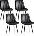 CLIPOP Dining Chairs Set of 4, Upholstered Kitchen Chairs with Comfortable Faux Leather Seat, Metal Legs, Modern Black Leather Dining Chairs, Easy Assembly