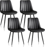 CLIPOP Dining Chairs Set of 4, Upholstered Kitchen Chairs with Comfortable Faux Leather Seat, Metal Legs, Modern Black Leather Dining Chairs, Easy Assembly
