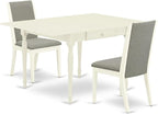 East West Furniture MZLA3-LWH-06 3 Piece Kitchen Table & Chairs Set Contains a Rectangle Dining Table with Dropleaf and 2 Shitake Linen Fabric Upholstered Chairs, 36x54 Inch, Linen White