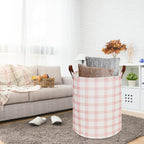 CLOCOR Laundry Basket, Waterproof Fabric Storage Container, Room Decor, Gift Basket(Pink Grid)