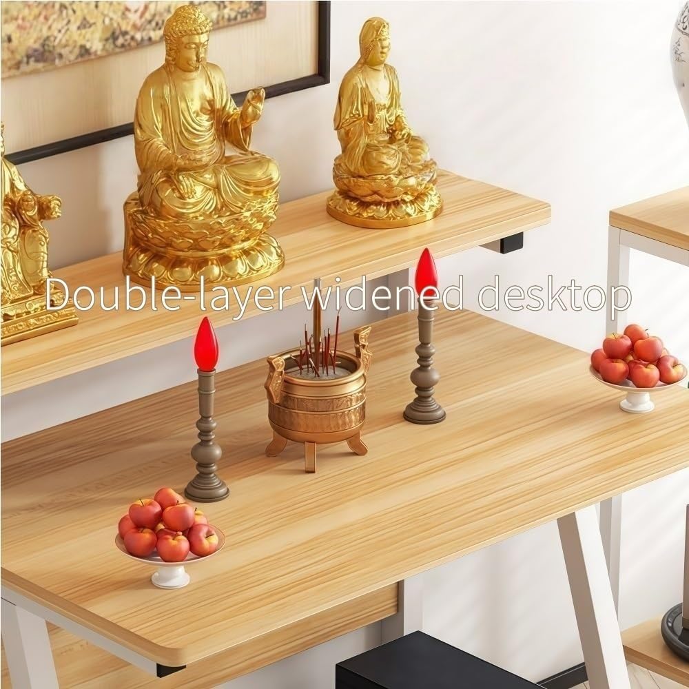Altar Table with Dual-Tier Design, Compact Home Prayer Table with Storage She...