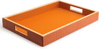 SANZIE Leather Tray Desktop Storage Organizer Premium Serving Tray Decorative Tray Valet Tray for Sundries Cosmetics Phone Wallet Cutlery, Rectangular, Orange