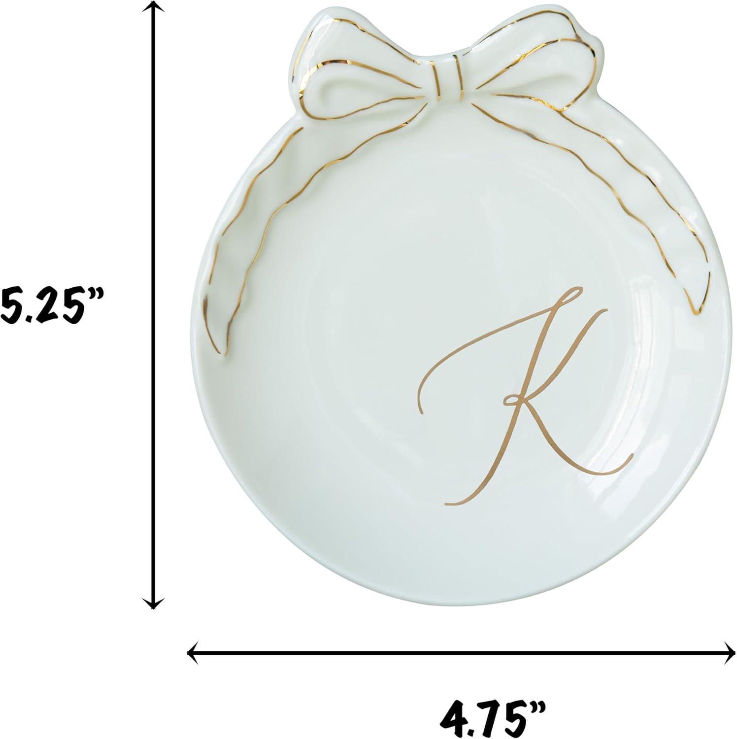 COLLECTIVE HOME - Personalized Initial Ceramic Jewelry Tray with Bow, Christmas Gift Ideas for Women, Small Gift for Girlfriend Wife, Ring Holder, Earrings Dish, Birthday Gift for Her (K)