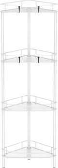 4 Tier Floor Standing Corner Shower Caddy Organizer Shelf with Hooks, Bathroom Shelves Stand Rack, White