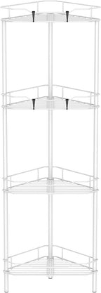 4 Tier Floor Standing Corner Shower Caddy Organizer Shelf with Hooks, Bathroom Shelves Stand Rack, White