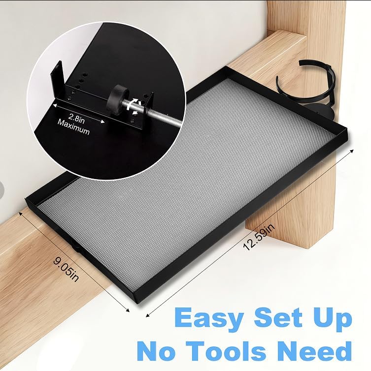 Luckyone Bedside Shelf Metal for Bunk Bed & Top Bunk, Clip On Nightstand, Bed Side Table Tray Organizer, College Dorm Room Essentials with Hook, Cord Clip and Cup Holder