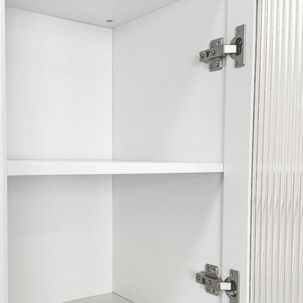White Farmhouse Pantry Cabinet with Pull Out Shelf & Glass Door, Multifun...