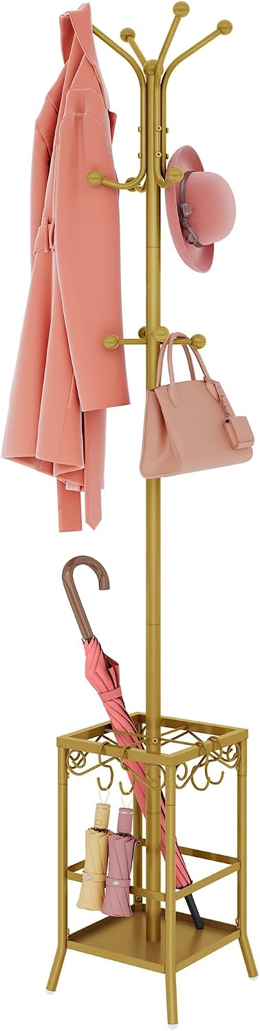 Hoctieon Coat Rack Freestanding, Coat Tree with Umbrella Holder, Metal Coat R...