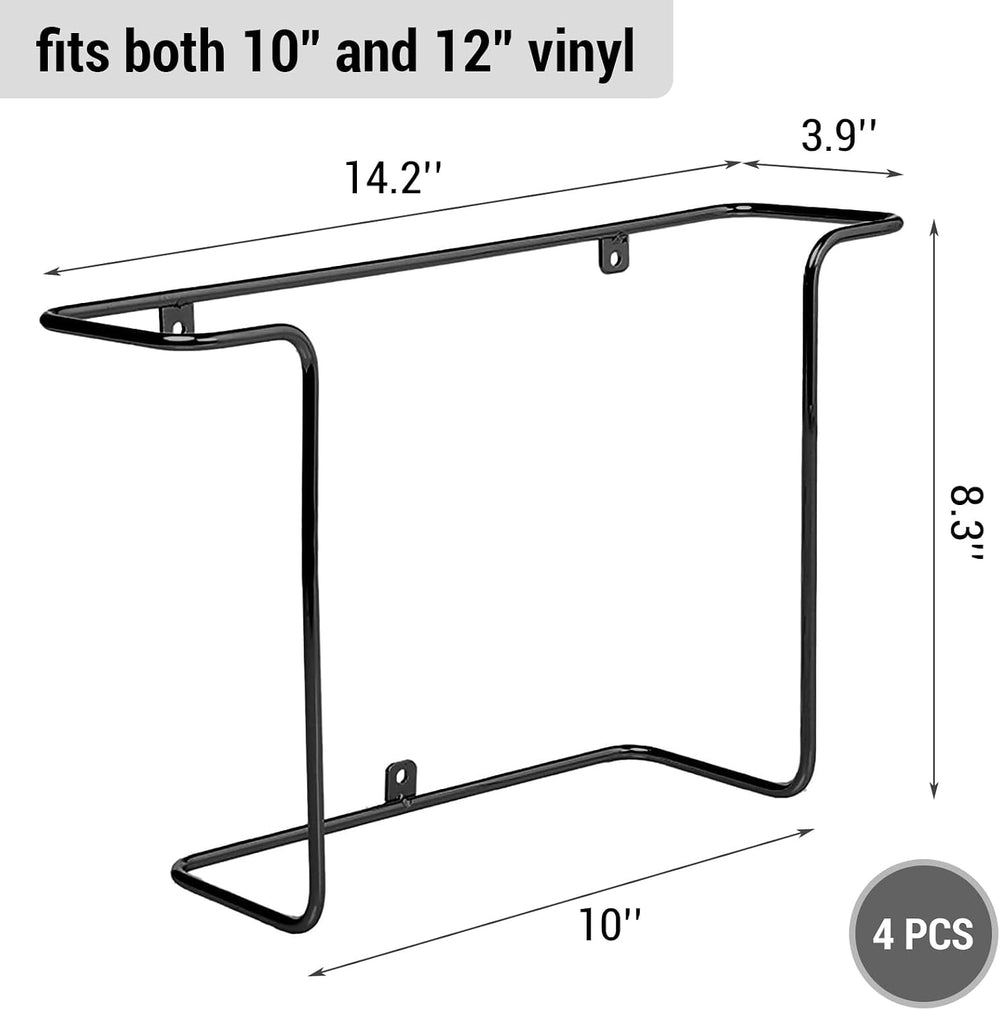 MyGift Set of 4 Black Metal Wire Vinyl Record Display Shelves, Wall Mount