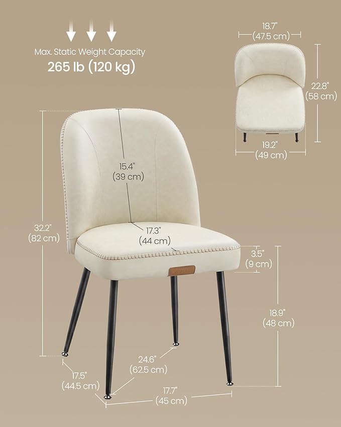 VASAGLE EKHO Collection - Dining Chairs Set of 2, Upholstered Kitchen Chairs,...