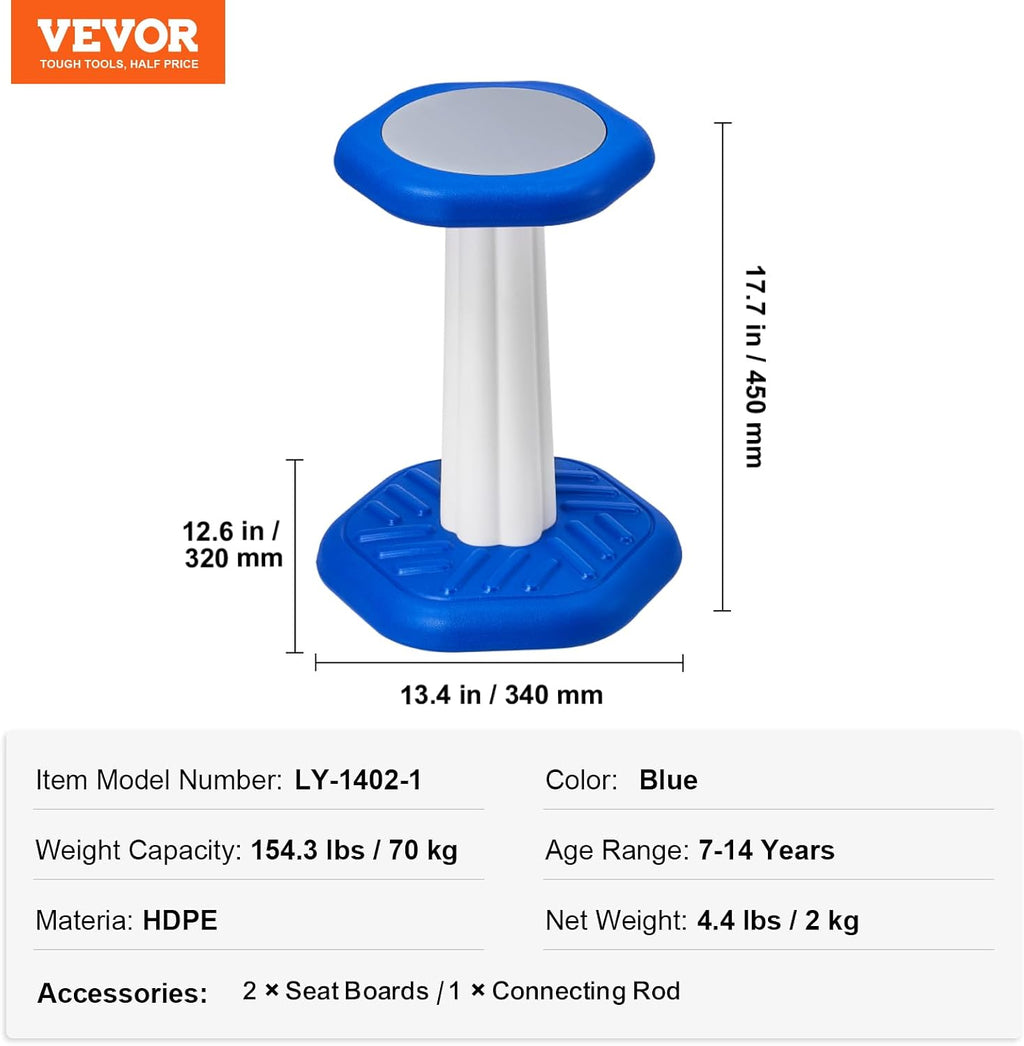 VEVOR Kids Wobble Chair, Active Chair with Sponge Cushion, Wobble Stool Improves Focus, Posture and Calm Children, Ideal for Schools and Home, Age 7-14, Blue