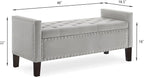 Upholstered Velvet Storage Ottoman Bench with Nail Trims,Soft Padded Seat with Armrest,for Living Room,Bedroom,Entryway,Easy to Assemble,Gray
