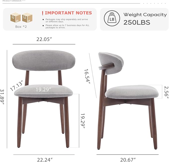 COLAMY Wooden Dining Chairs Set of 4, Modern Fabric Upholstered Dining Room Chair, Farmhouse Kitchen Chair with Foot Pegs, Light Grey