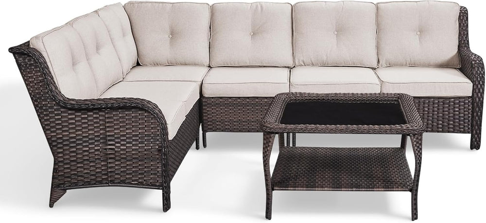 Belord Patio Furniture Set 6 Seats, Oversized Outdoor Sectional Couch, Two 3-...