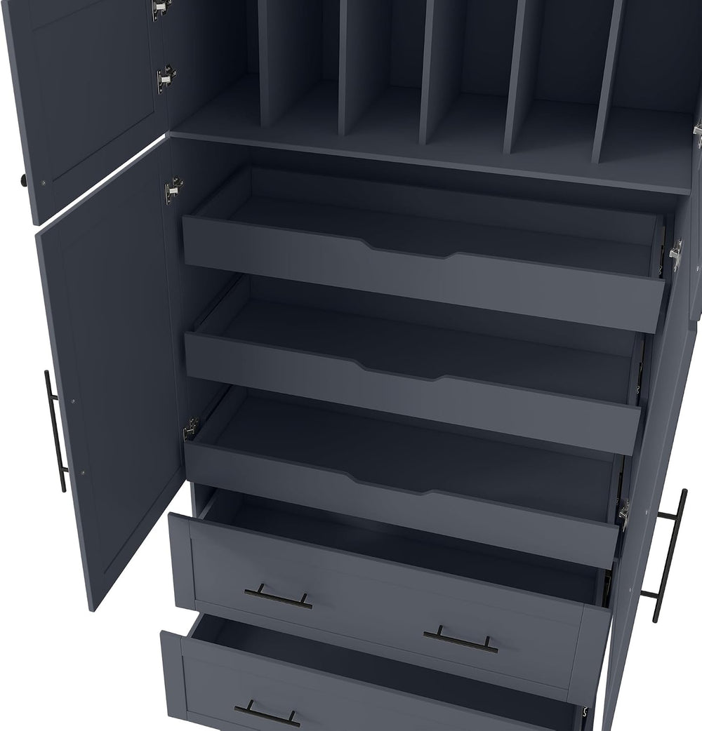 Farmhouse Freestanding Kitchen Pantry, 72.6''H Tall Wooden Kitchen St...