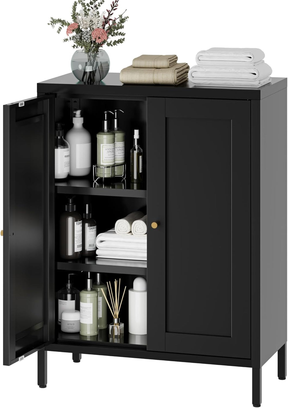 YAUWOH Small Metal Cabinet,Bathroom Storage Cabinet with 2 Adjustable Shelves...