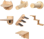 Multi-Level Wooden Wall Perch with Ladder Steps, Felt-Covered Shelves for Climbing & Jumping Activities Wooden Wall Mounted Cats Climbings Frame