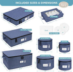 Hard Shell China Storage Containers 8-Piece Set Moving Boxes for Dinnerware, Glasses, Plates, Mugs and Saucers Sturdy Dish Organizer with Dividers for Seasonal Storage - Service for 12 - Denim Blue