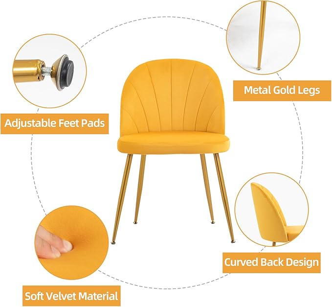 Velvet Dining Chairs Set of 6, Upholstered Mid Century Modern Dining Chairs, ...