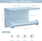 Tindbea Toilet Paper Holder with Phone Shelf, Adhesive or Screw Wall Mount Toilet Tissue Roll Holder, Rustproof & Multifunctional Stainless Steel Bathroom Storage Dispenser (Sky Blue)