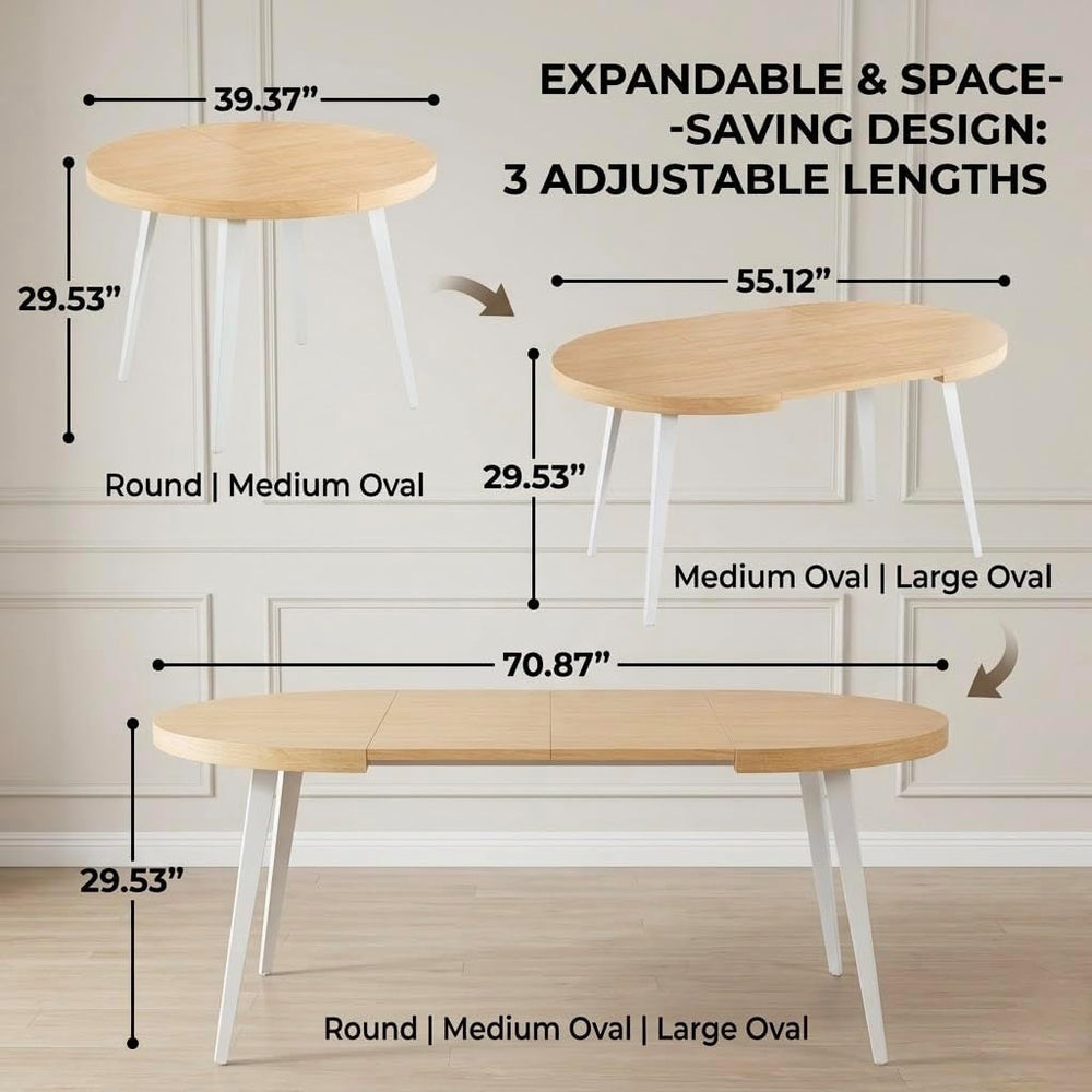 Extendable Dining Table Office Desk with Metal Legs and MDF Top, Expandable W...