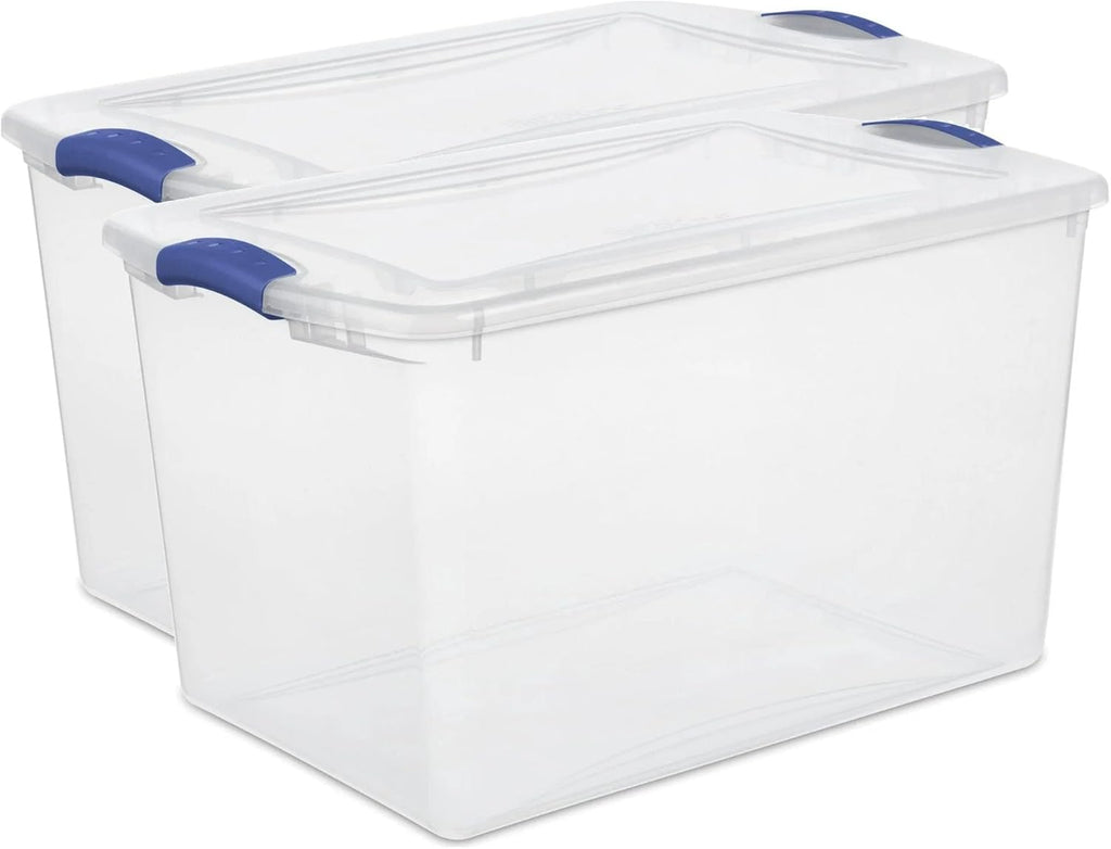 2-Pack Transparent Storage Box,66 Quart Capacity Storage Container with lock cover,Plastic,Stackable storage solution ideal for organizing items in households,Educational institutions,and warehouses.