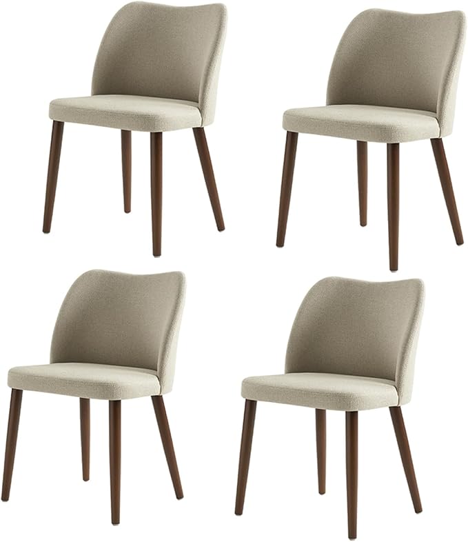 Dining Chairs Set of 4, Upholstered Kitchen Dining Room Chair Set Morden Accent Side Dinner Chair with Curved Padded Back Wood Legs for Restaurant/Cafe, Beige