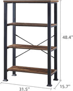 HOMBAZAAR 4 Tier Bookshelf,Rustic Brown Industrial Book Shelf,Engineered Wood and Metal Deep Bookcases,Low Shelf Bookcase for Living Room,Office,Bedroom and Kitchen