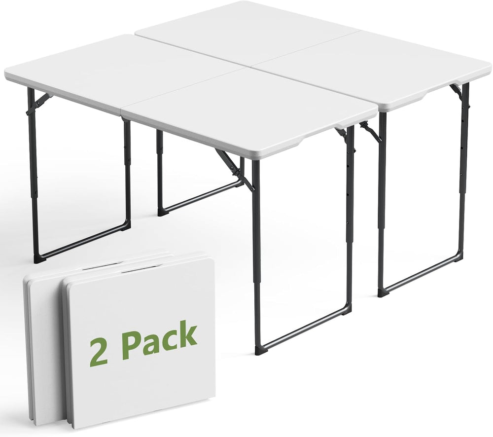 4FT Folding Table 3 Levels Adjustable Height, Heavy Duty Fold-in-Half Portabl...