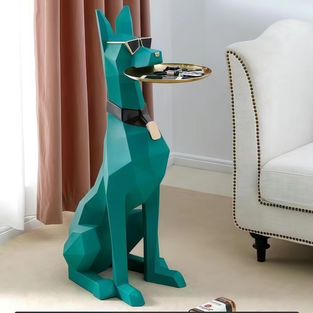 Dog Sculpture Standing Statue Coffee Table with Tray & Storage, Modern Ar...