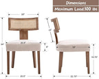 Upholstered Farmhouse Dining Chairs Set of 4 Mid Century Modern Dining Room Chairs Rattan Linen Kitchen Chairs Armless Side Chairs with Wood Frame/Rattan Back for Living Room,Beige