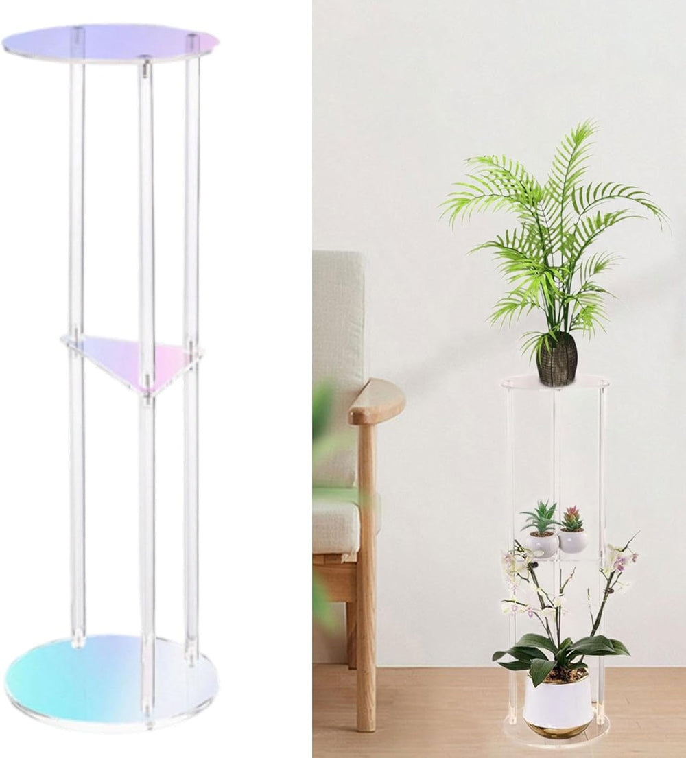 Acrylic Side Table, 3-Tier Modern End Table 20x20x60cm (7.9x7.9x23.6in) for B...