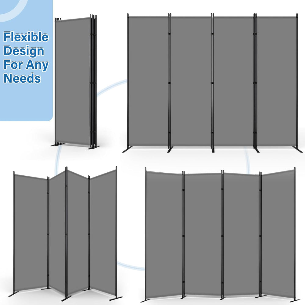 AKTOP 4 Panel Room Divider, 88" W x 6FT Fabric Folding Privacy Screen, Grey