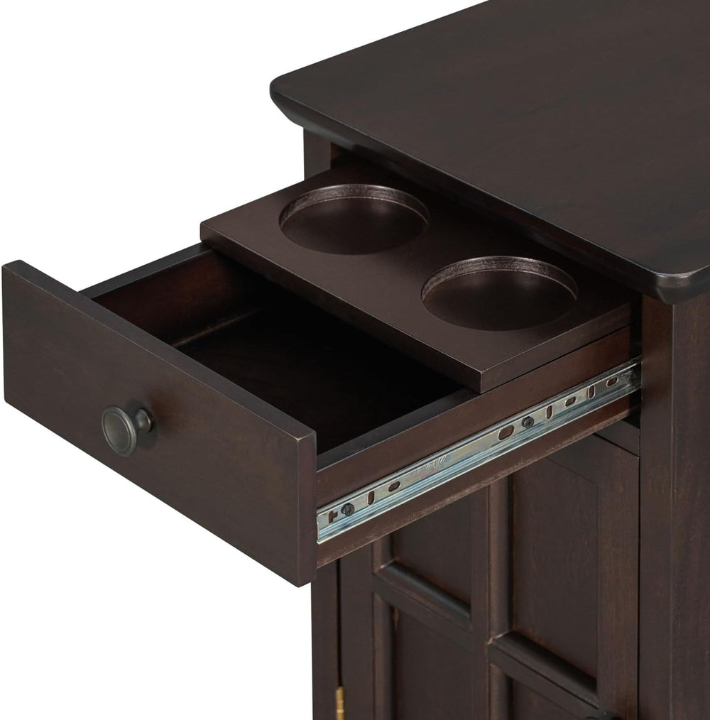 Traditional Narrow End Table with Charging Station, Antique Espresso Wood Sid...