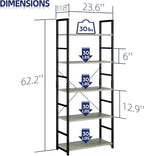 NUMENN 5 Tier Bookshelf, Tall Bookcase Shelf Storage Organizer, Modern Book Shelf for Bedroom, Living Room and Home Office, Grey