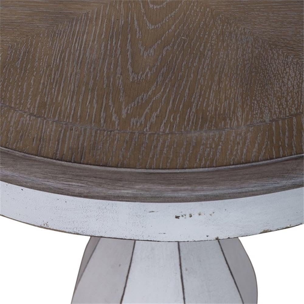 Pemberly Row Round Accent Table, Antique White Finish with Weathered Brown To...