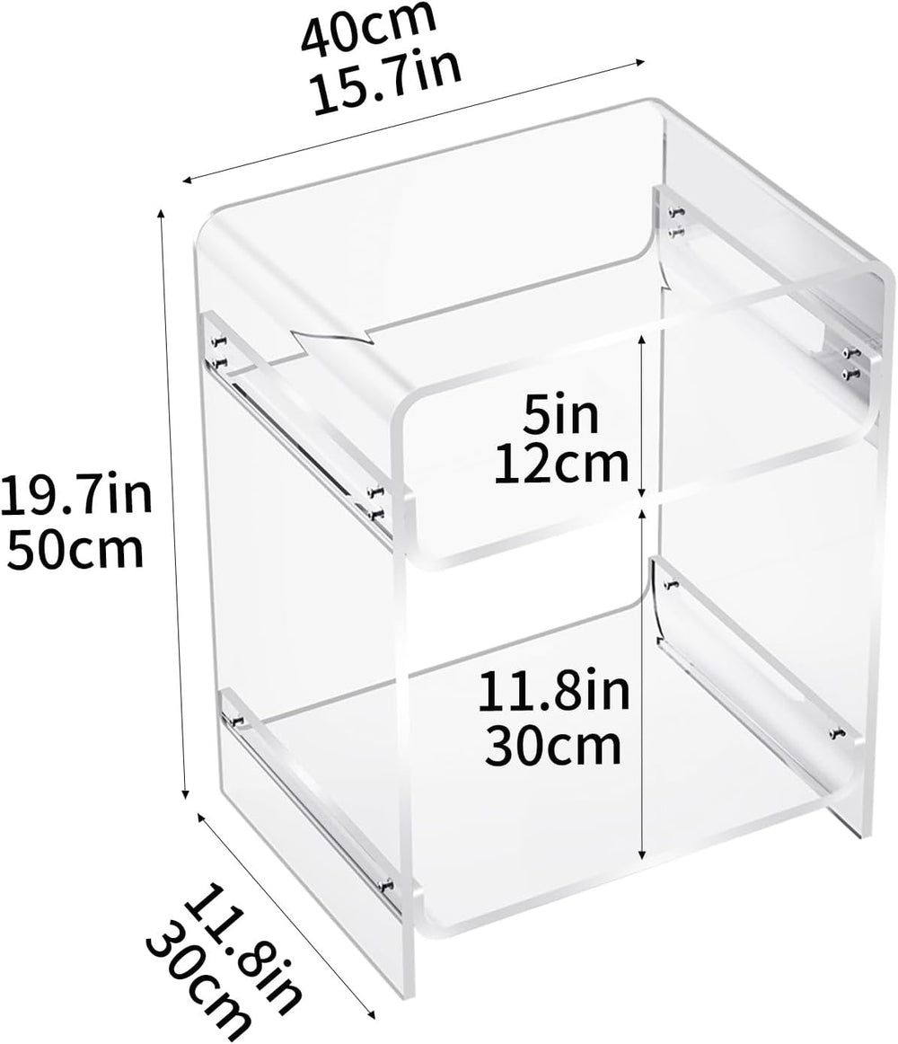 Acrylic End Table Record Player Table with Storage Shelf Clear Side Table Nig...