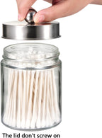 Amolliar Apothecary Jars Bathroom Vanity Organizer -Countertop Canister Jar with Storage Lid - Qtip Dispenser Holder Glass for Qtips,Cotton Swabs,Makeup Sponges ,Hair Band - Brushed Nickel (1 Pack)