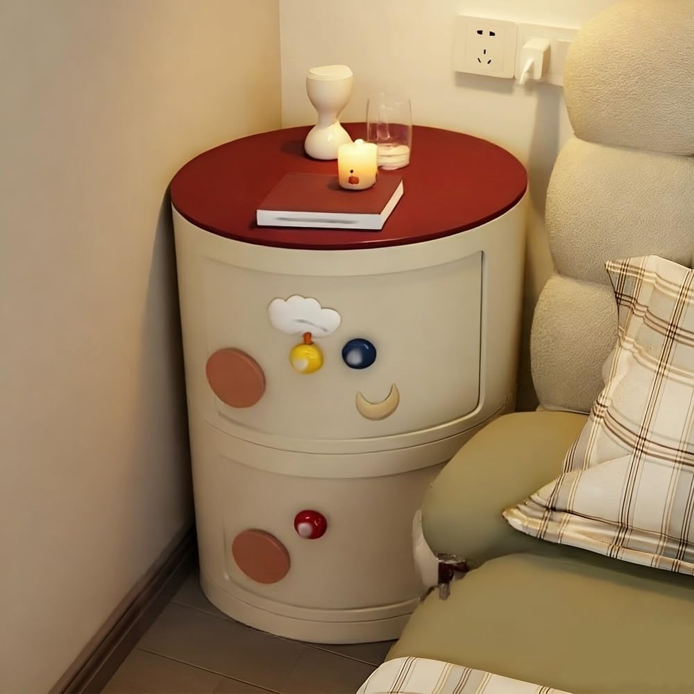 Minimal Style Bedside Table, Stylish Round Storage Cabinet, Creative Plastic ...