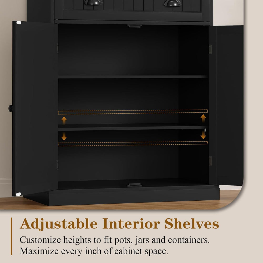HOLTICO 54" Microwave Storage Cabinet with Doors, Black | Freestanding K...