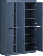 Palace Imports Solid Wood Kitchen Pantry Cabinet - 71.5" H x 48.5" W - Wooden Storage Cabinet w/ 6 Shaker Doors & 8 Adjustable Shelves - Antique Blue, 100% Renewable Eco-Friendly Wood, Made in Brazil