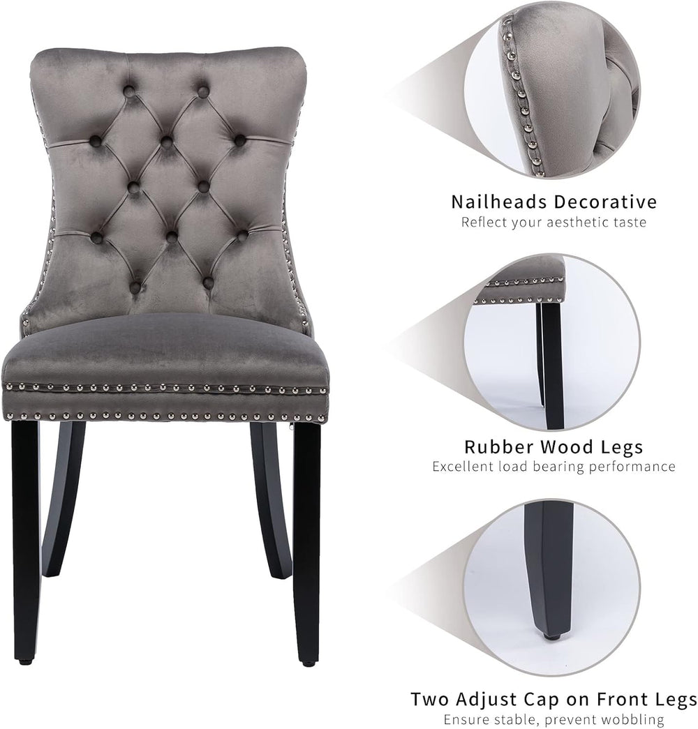 ODUSE-DAILY Gray Velvet Dining Chairs Set of 8, Kitchen & Dining Room Cha...